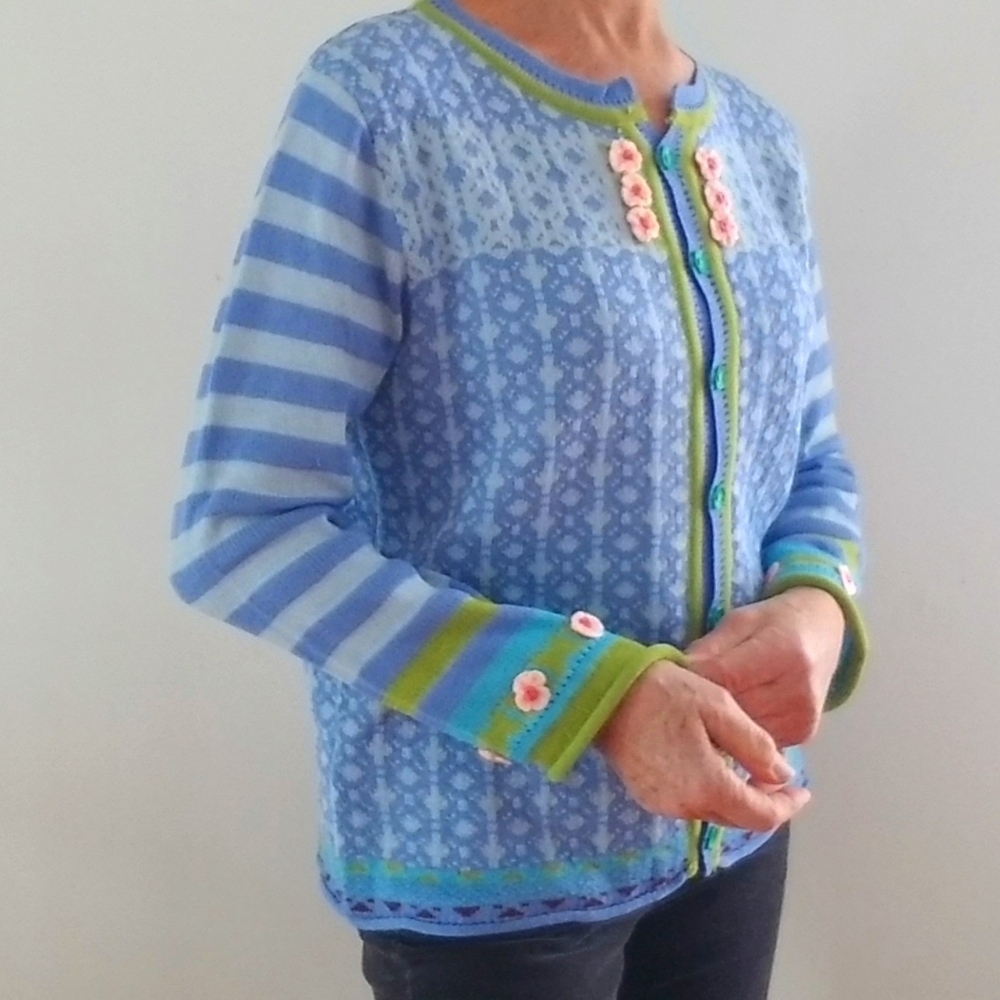 Misslook BOHO blue/green Knit Cardigan Sweater
